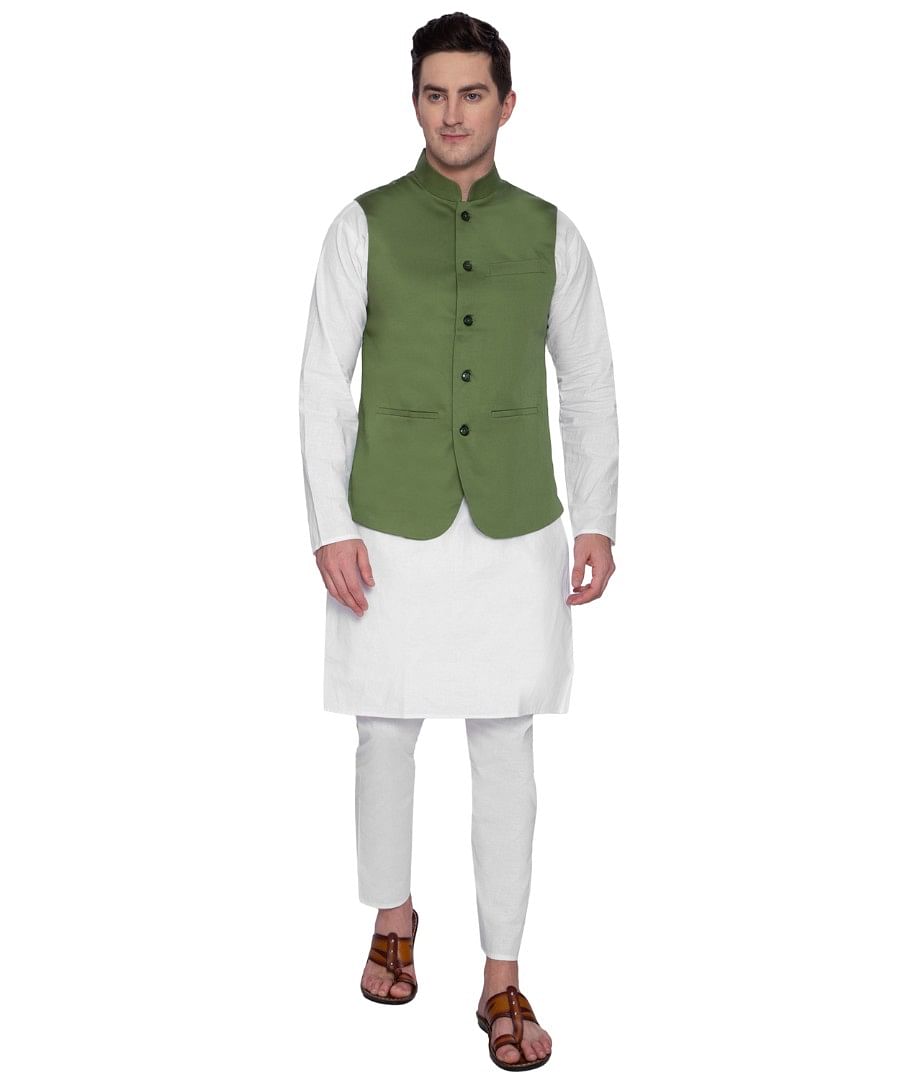 Authenzaa Men Waist Coat, WFOC001, Green