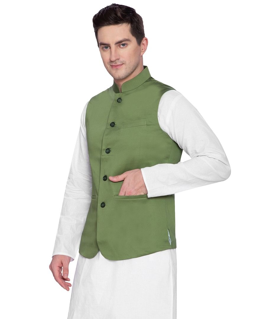 Authenzaa Men Waist Coat, WFOC001, Green