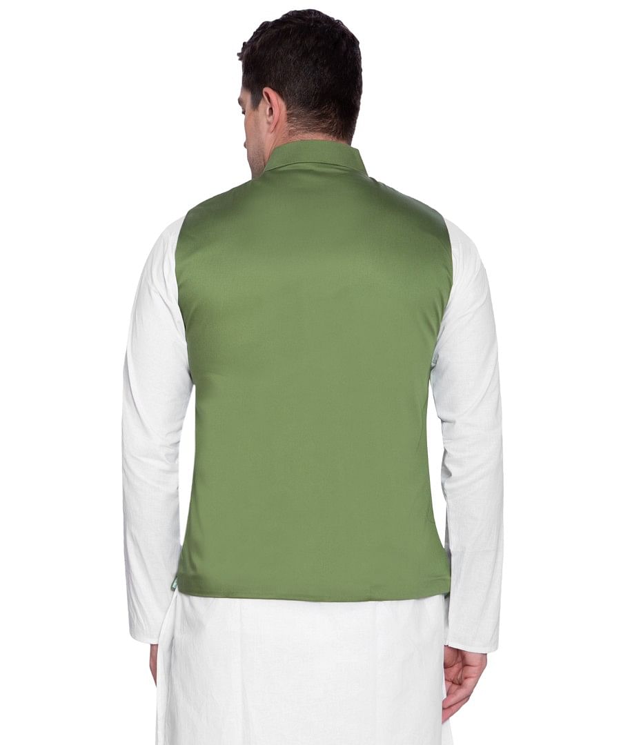 Authenzaa Men Waist Coat, WFOC001, Green