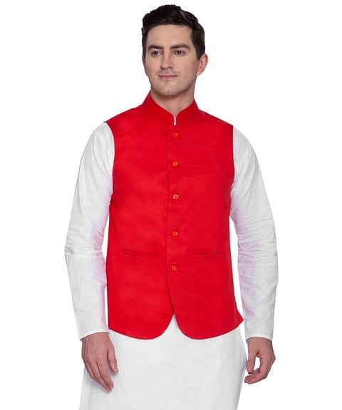 Authenzaa Men Waist Coat, WFOC001, Red