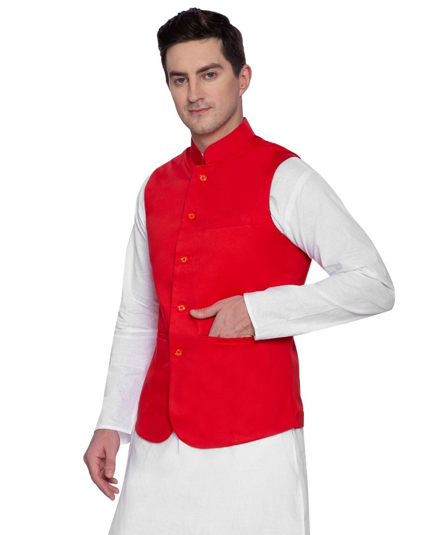 Authenzaa Men Waist Coat, WFOC001, Red