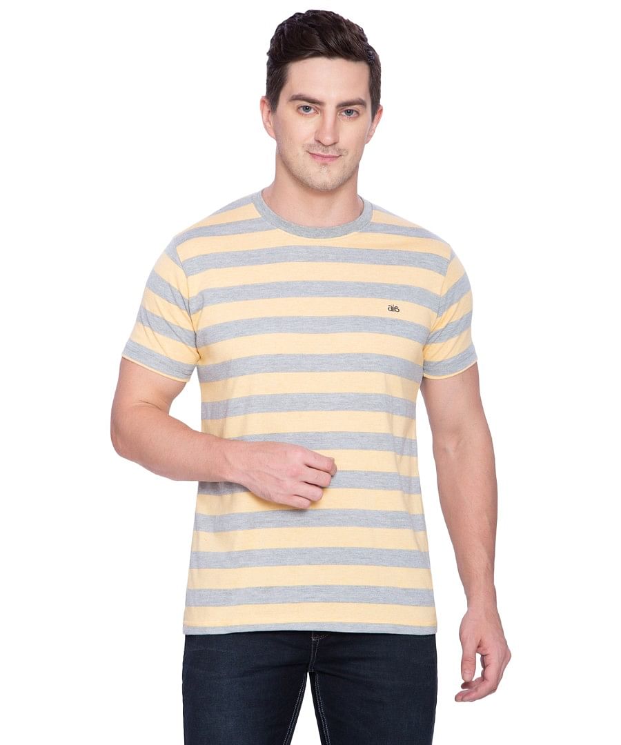 Authenzaa Men Stripe RN T-Shirt ARRNT002 Grey Melange 