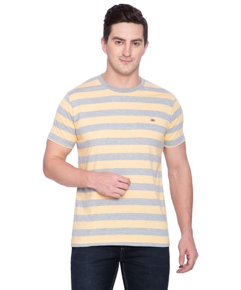 Authenzaa Men Stripe Round Neck T-Shirt  ARRNT002 Grey Melange 
