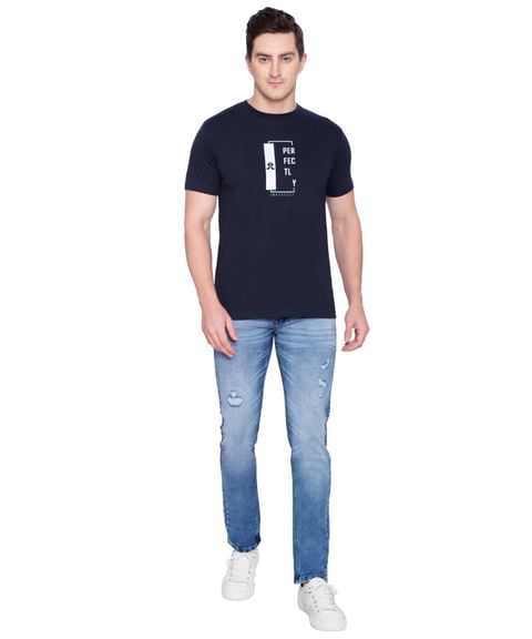 Authenzaa Casual Round Neck T-Shirt  ARRNT001 Navy