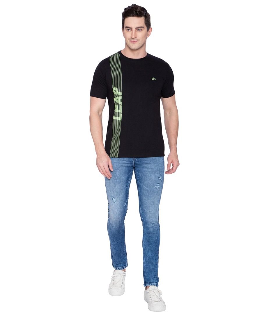 Authenzaa Men Stripe Round Neck T-Shirt ARRNT001 Black
