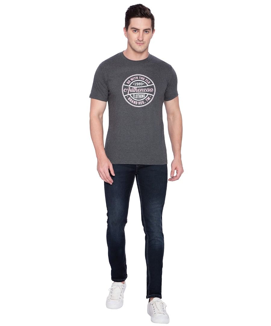 Authenzaa Men Stripe Round Neck T-Shirt ARRNT001 Charcoal