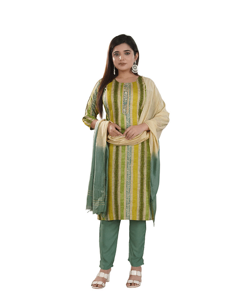 Authenzaa Women 3 Pcs Kurti Set SFKST062 Green