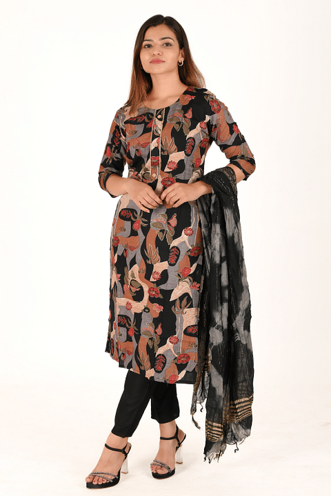 Authenzaa Women 3Pcs Kurti Set SFKST066 Black