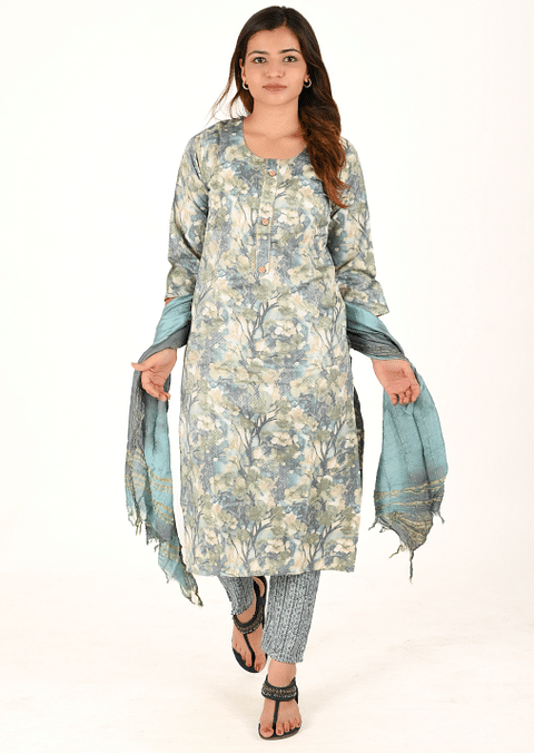 Authenzaa Women 3Pcs Kurti Set SFKST066 Blue 