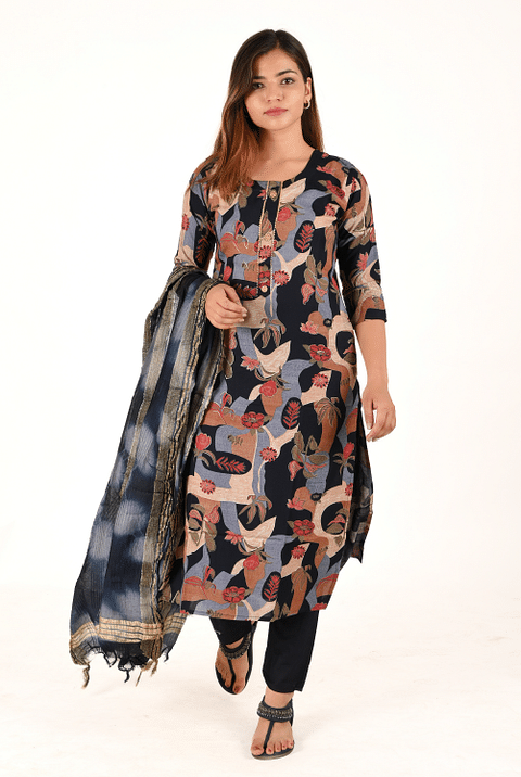 Authenzaa Women 3Pcs Kurti Set SFKST067 Black