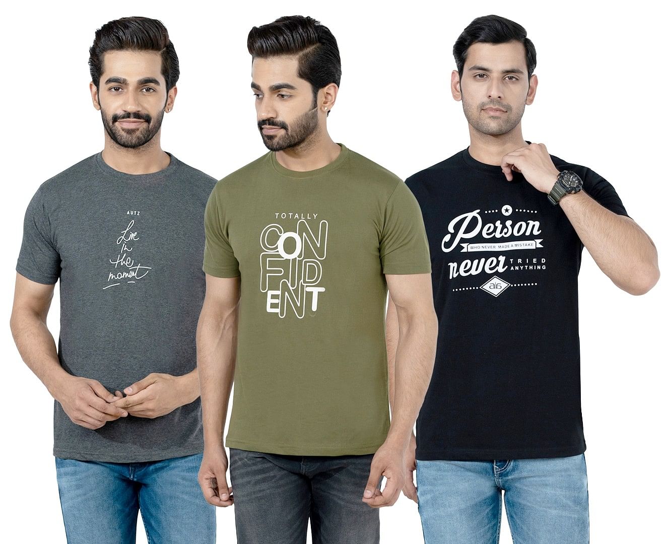 Authenzaa Men 3PC Set Round Neck  T-Shirt ARRNT0041 Multi