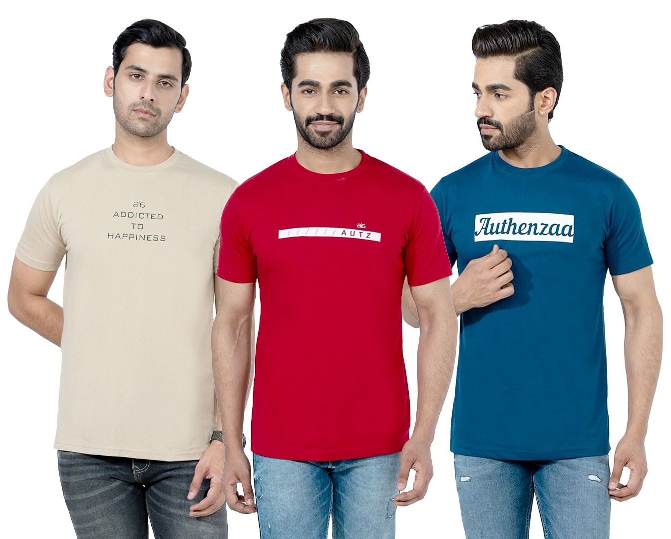 Authenzaa Men 3PC Set Round Neck  T-Shirt ARRNT0043 Multi