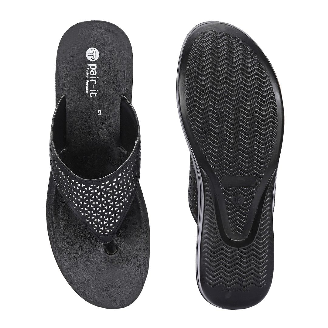 Pair-it Women P U Ladies Slipper-MS-014 Black