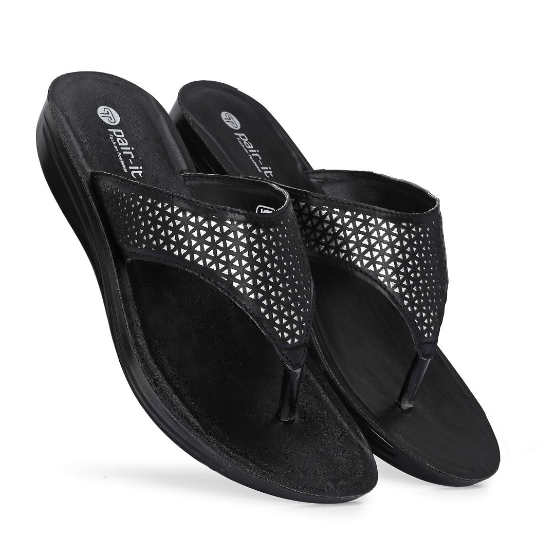 Pair-it Women P U Ladies Slipper-MS-014 Black