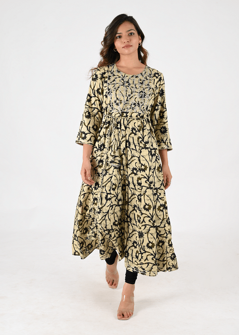 Authenzaa Women Fashion Kurti SFKRT130 Black Golden