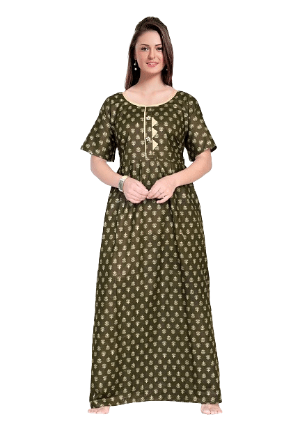 Authenzaa Women Nighty  SMWN001 Olive 