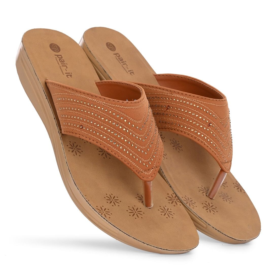 Pair-it Women PU Slipper Ladies Slipper-MS-012 Tan