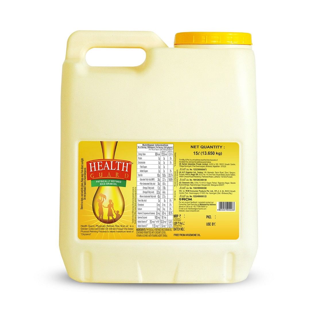 Health Guard Rice Bran Oil, 15 ltr