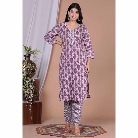 Authenzaa Women 2 Pcs Kurti Set SFKST070 Pink