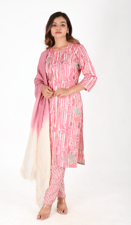 Authenzaa Women 3Pcs Kurti Set SFKST065 Pink 