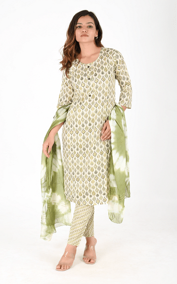 Authenzaa Women 3 Pcs Kurti Set KST067 Mahendi