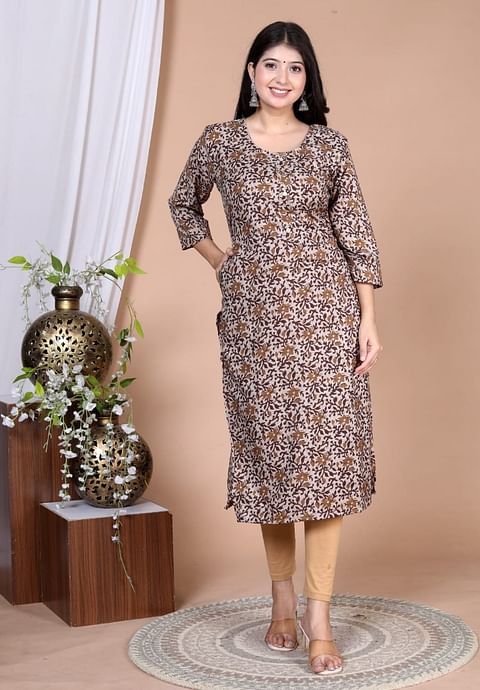Authenzaa Women Fashion Kurti SFKRT139 Brown