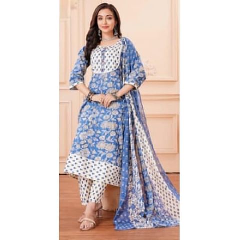 Authenzaa Women 3Pcs Kurti Set SFKST071 Cream