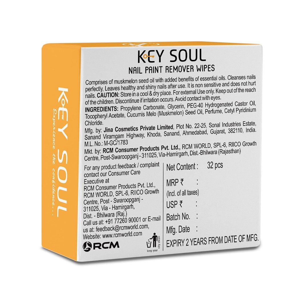 Key Soul Nail Paint Remover Wipes (32 wipes) - Musk Melon