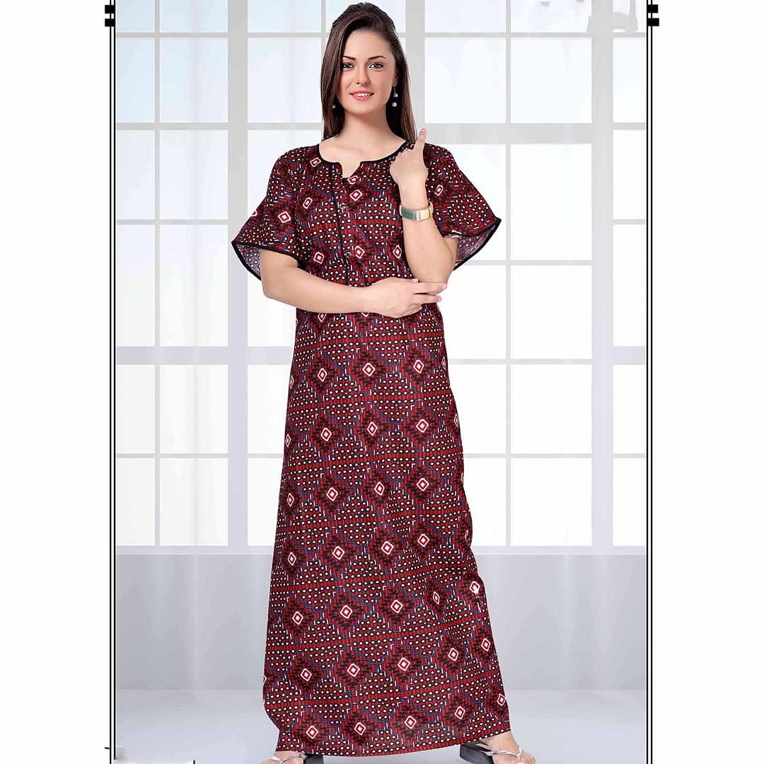 Authenzaa Women Nighty SMWN004 Maroon