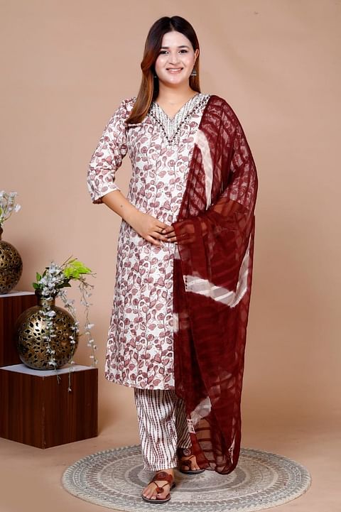 Authenzaa Women 3Pcs Kurti Set SFKST073 Pistal Pink