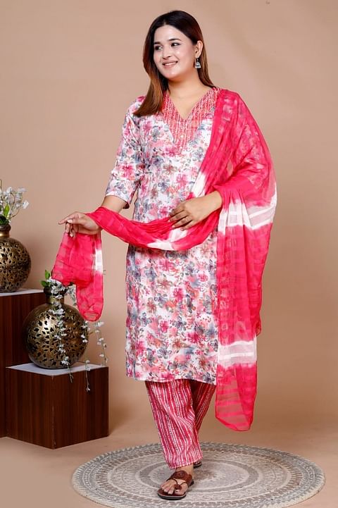 Authenzaa Women 3Pcs Kurti Set SFKST073 Pink