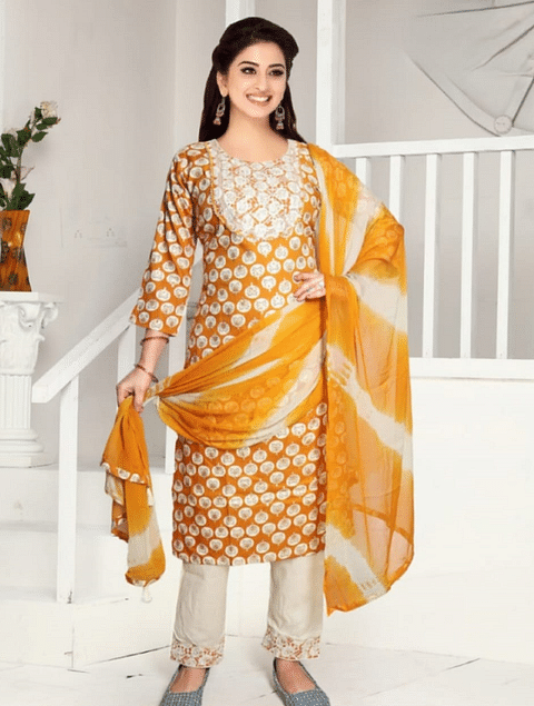 Authenzaa Women 3Pcs Kurti Set SFKST074 Musturd
