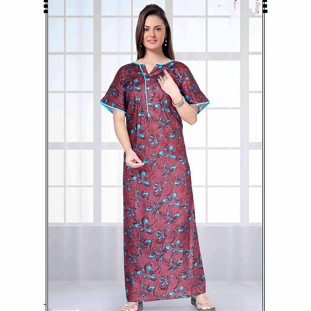 Authenzaa Women Nighty SMWN004 Light Maroon