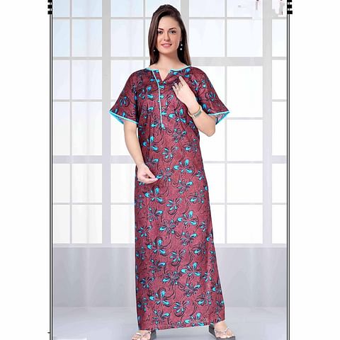 Authenzaa Women Nighty SMWN004 Light Maroon