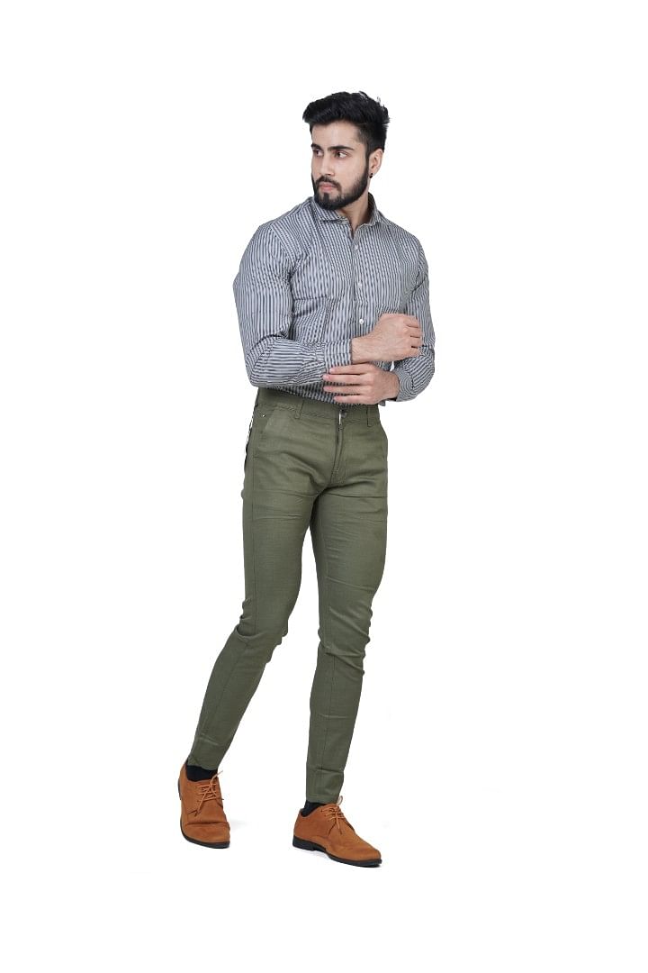 Authenzaa Men Casual Trouser CS-SC0004, Olive