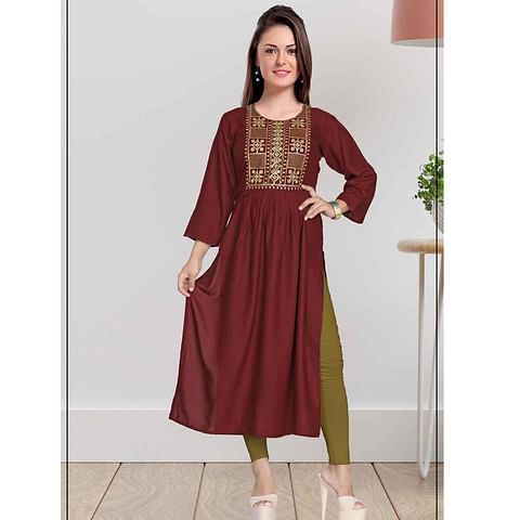 Authenzaa Women Kurti SMCKT001 Maroon  