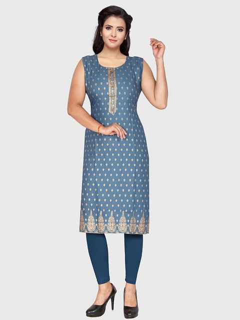 Authenzaa Women Kurti SFAKT008 Sea Blue 