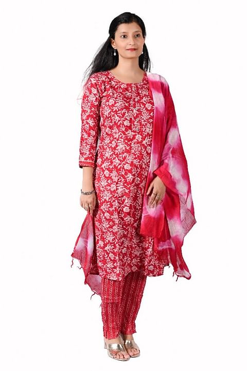 Authenzaa Women 3Pcs Kurti Set SFBKS001 Pink 