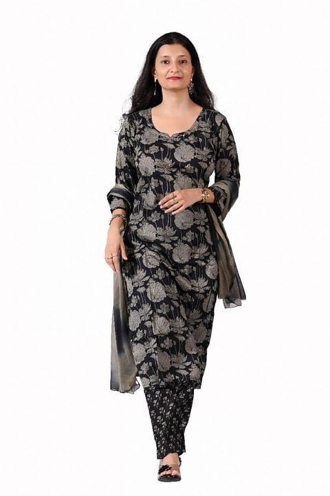 Authenzaa Women 3Pcs Kurti Set SFBKS002 Black 
