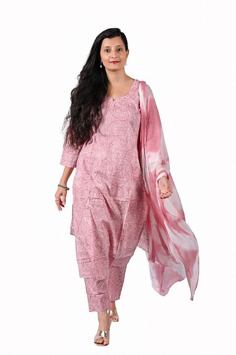 Authenzaa Women 3Pcs Kurti Set SFBKS002 Dusty Pink 