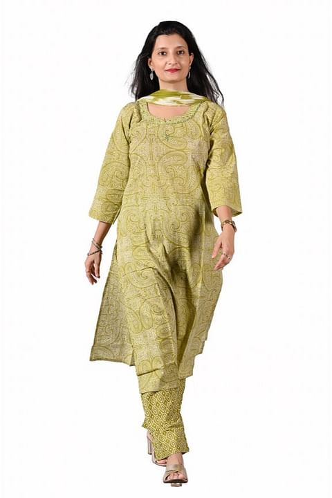 Authenzaa Women 3Pcs Kurti Set SFBKS002 Green 