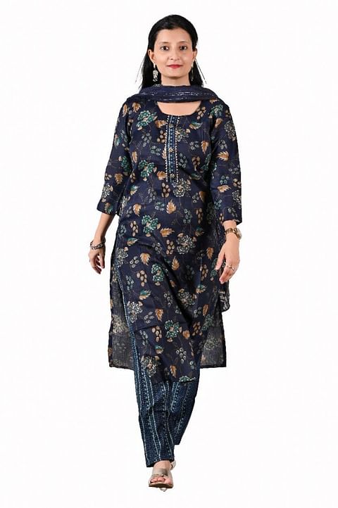 Authenzaa Women 3Pcs Kurti Set SFBKS003 Black 