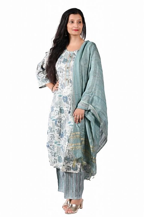 Authenzaa Women 3Pcs Kurti Set SFBKS003 Blue 