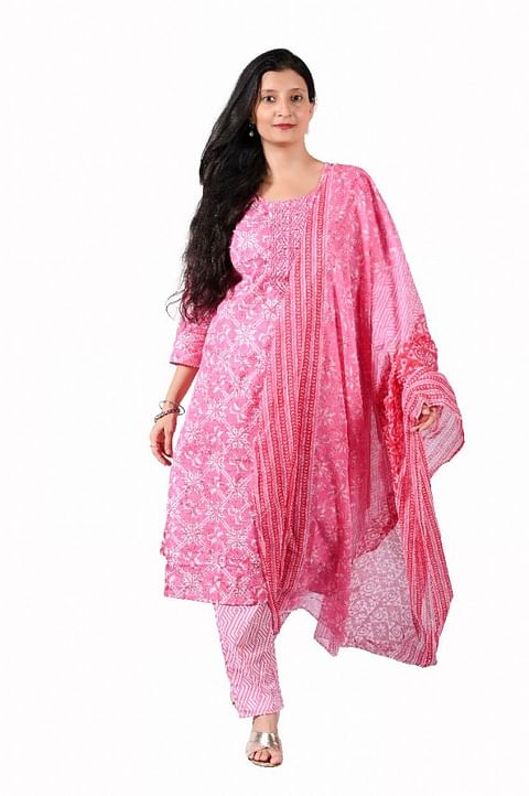 Authenzaa Women 3Pcs Kurti Set SFBKS004 Pink 