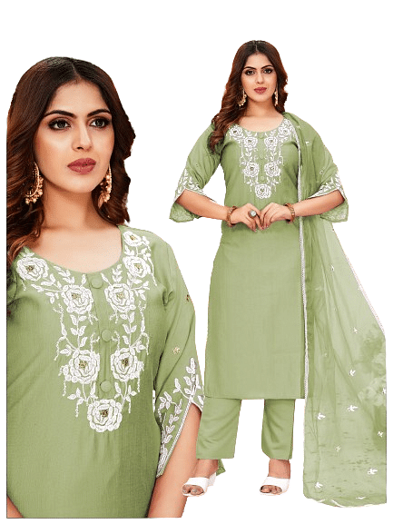 Authenzaa Women 3Pcs Kurti Set HCAKS002 Green 