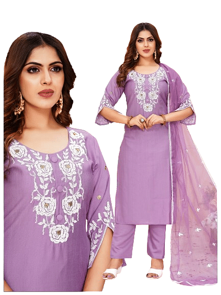 Authenzaa Women 3Pcs Kurti Set HCAKS002 Lavender 