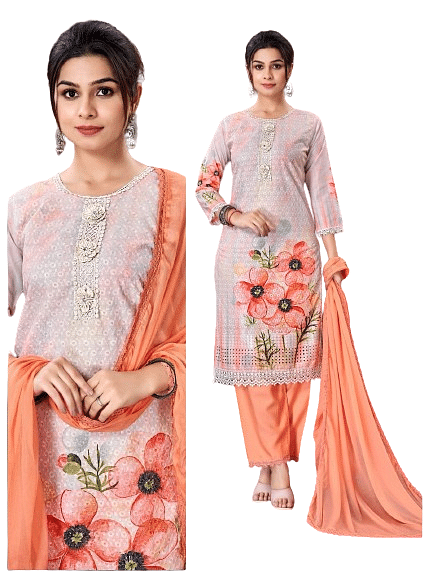 Authenzaa Women 3Pcs Kurti Set HCAKS003 Peach 