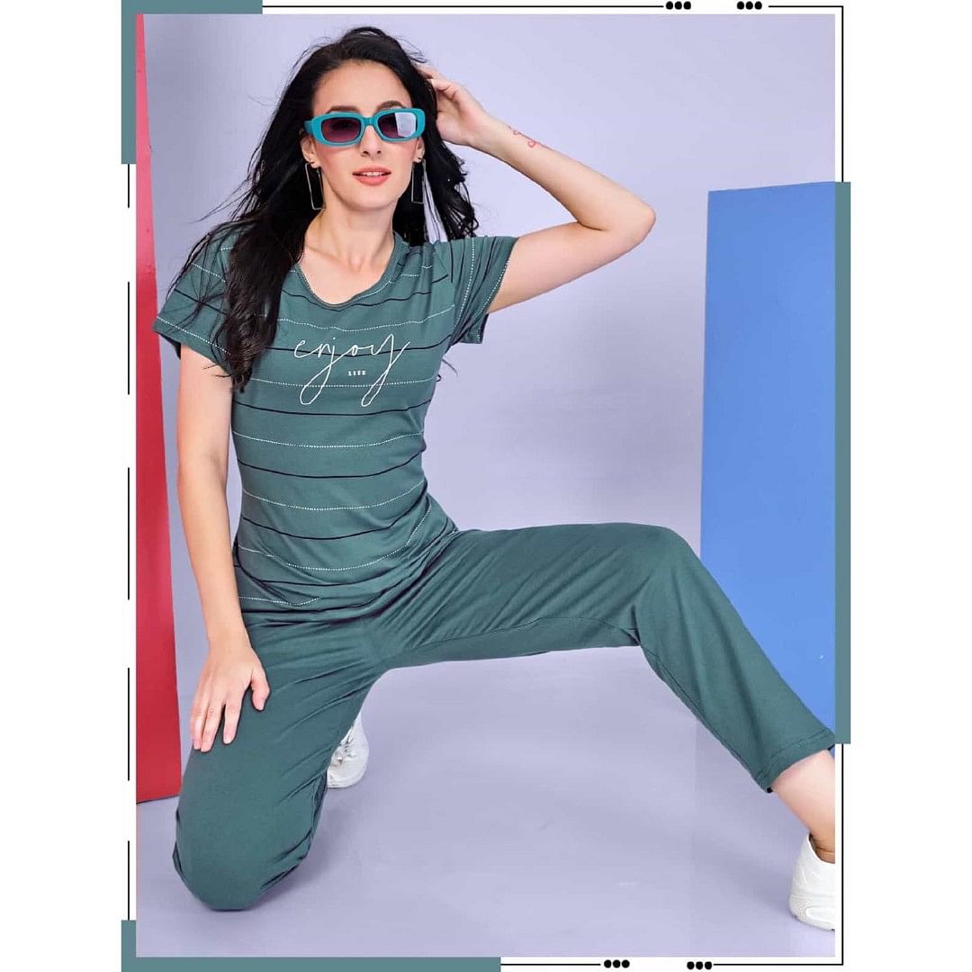 Authenzaa Women 2PC Night Wear AC2N002, Bottle Green