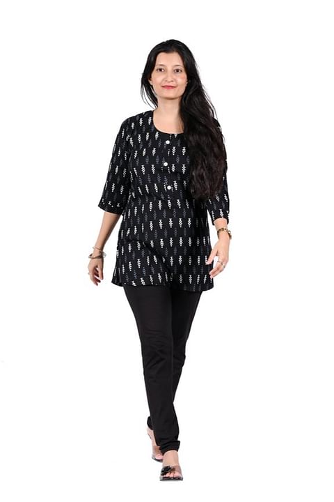 Authenzaa Women Short Kurti SFBKT008 Black 