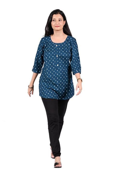 Authenzaa Women Short Kurti SFBKT008 PEACOCK 